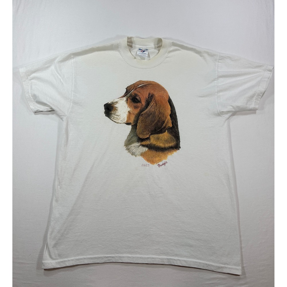 Vintage Jerzees Robert T May Beagle Dog Graphic T-Shirt White Large